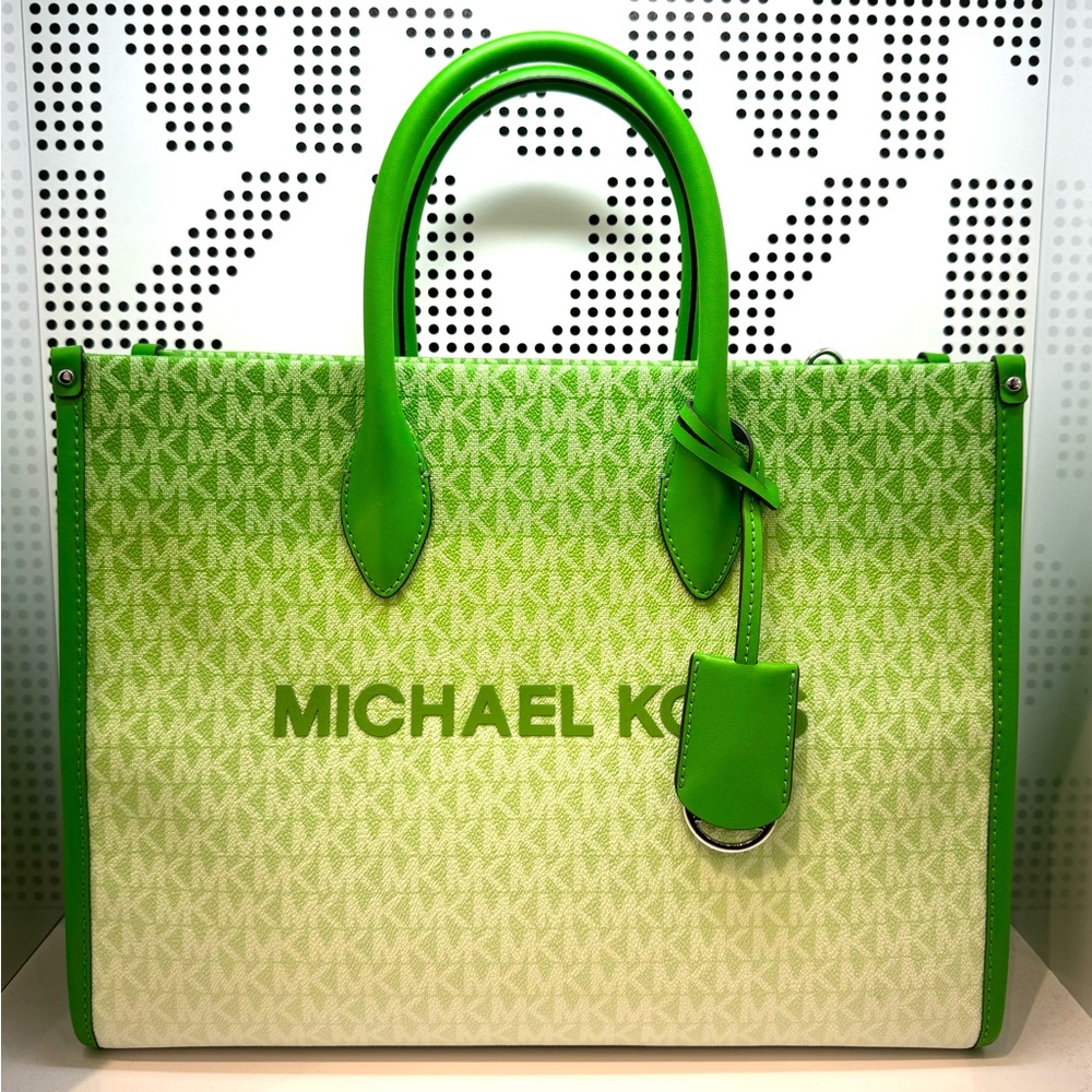 Michael Kors Mirella Medium Ombré Logo Tote Bag Jungle Green - Picture 1 of 9